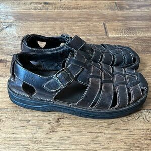 Naot Julius Fisherman Sandals Dark Brown Leather Woven Comfort Size 44